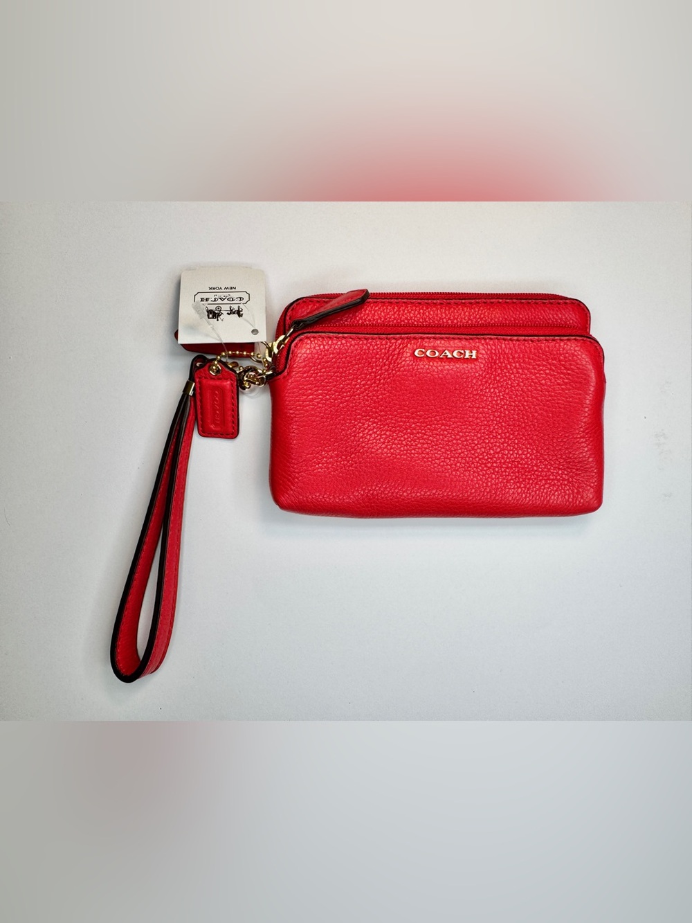 NWT Coach Madison Leather Double Zip Wristlet 50310 Love Red Wristlet w/ Box